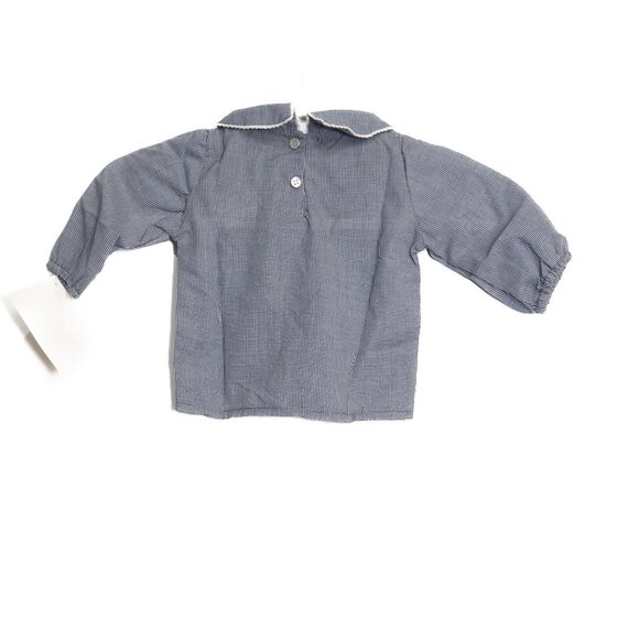 Vintage Navy Gingham Size 6M Toddler Blouse With Peter Pan Collar & Button Closu - Picture 5 of 8